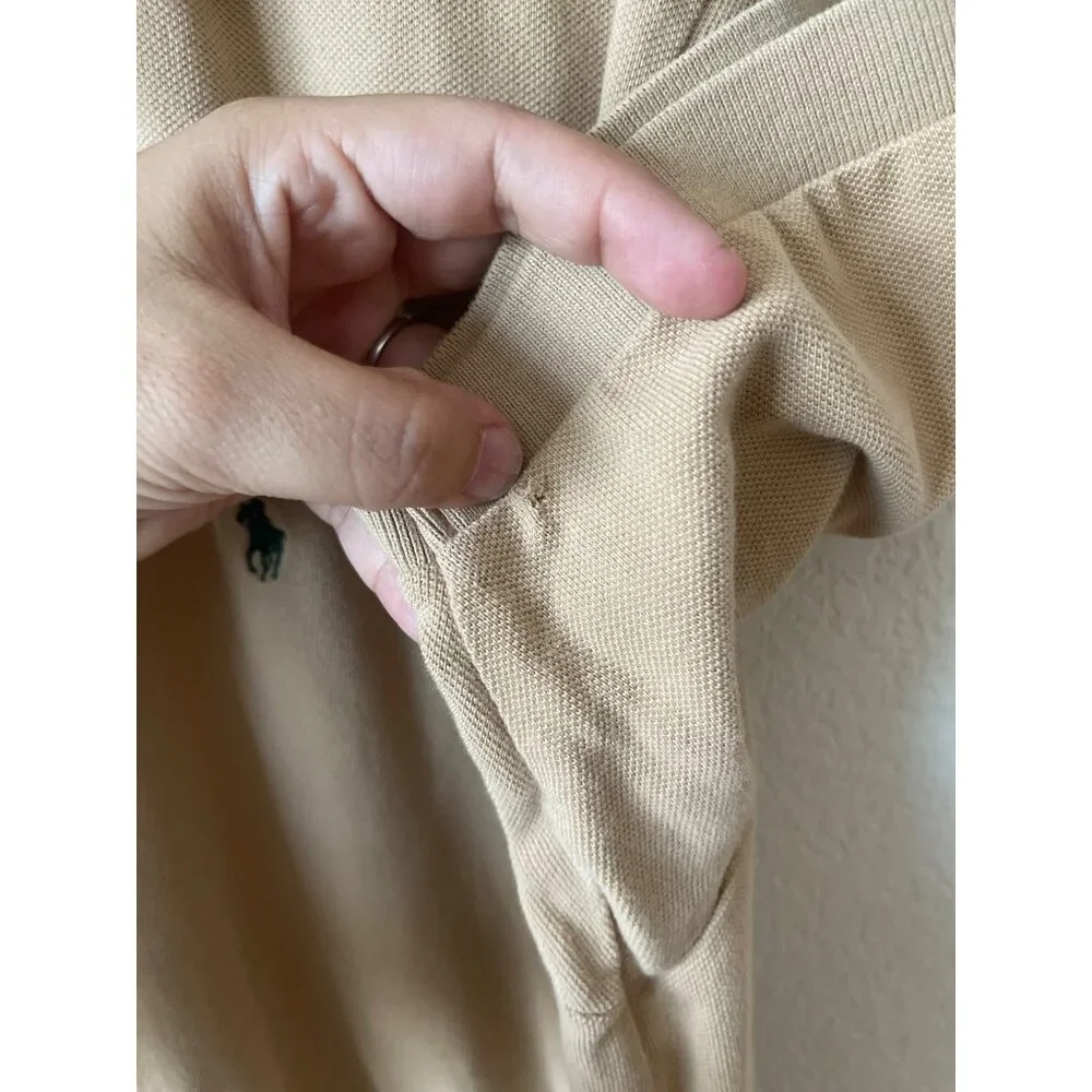 *Flaw* Polo Ralph Lauren Mens XL Tan Beige Short Sleeve Pique Cotton Polo Shirt